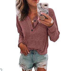 Dellytop. V Neck Henley Shirt